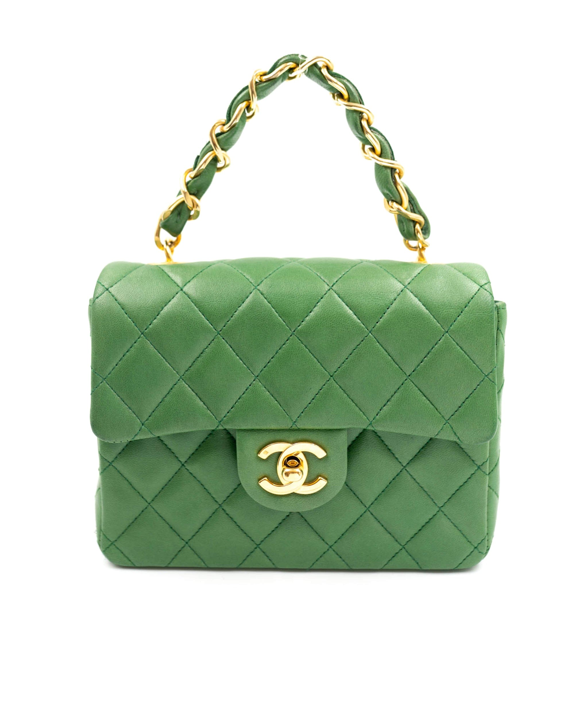 Chanel Green Quilted Lambskin Leather Small Camera Bag