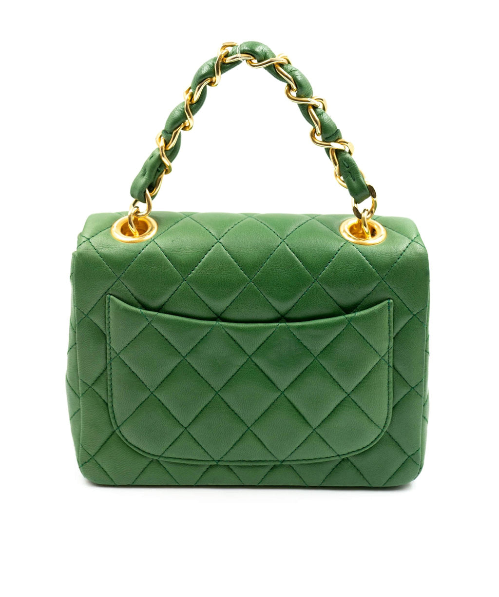 Pre-owned Chanel Classic Mini Patent Leather Single Flap Bag In Green