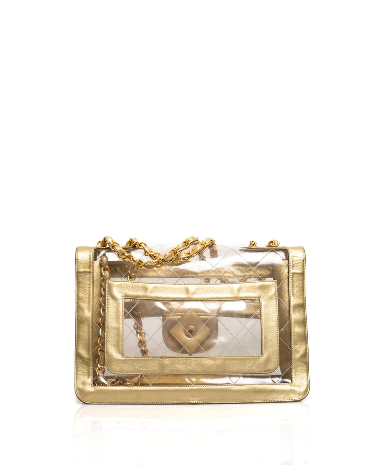 Chanel Chanel Rare Vintage PVC and Gold Leather Jumbo Bag - AWL1596