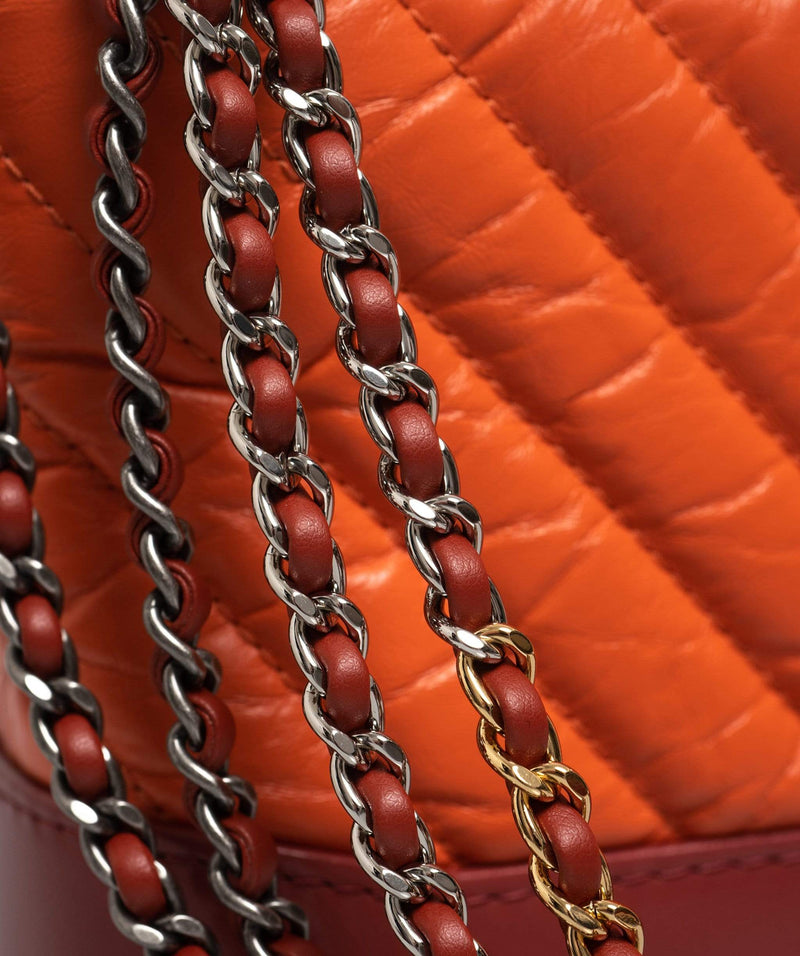 Chanel Red Leather Chevron Gabrielle Backpack Chanel