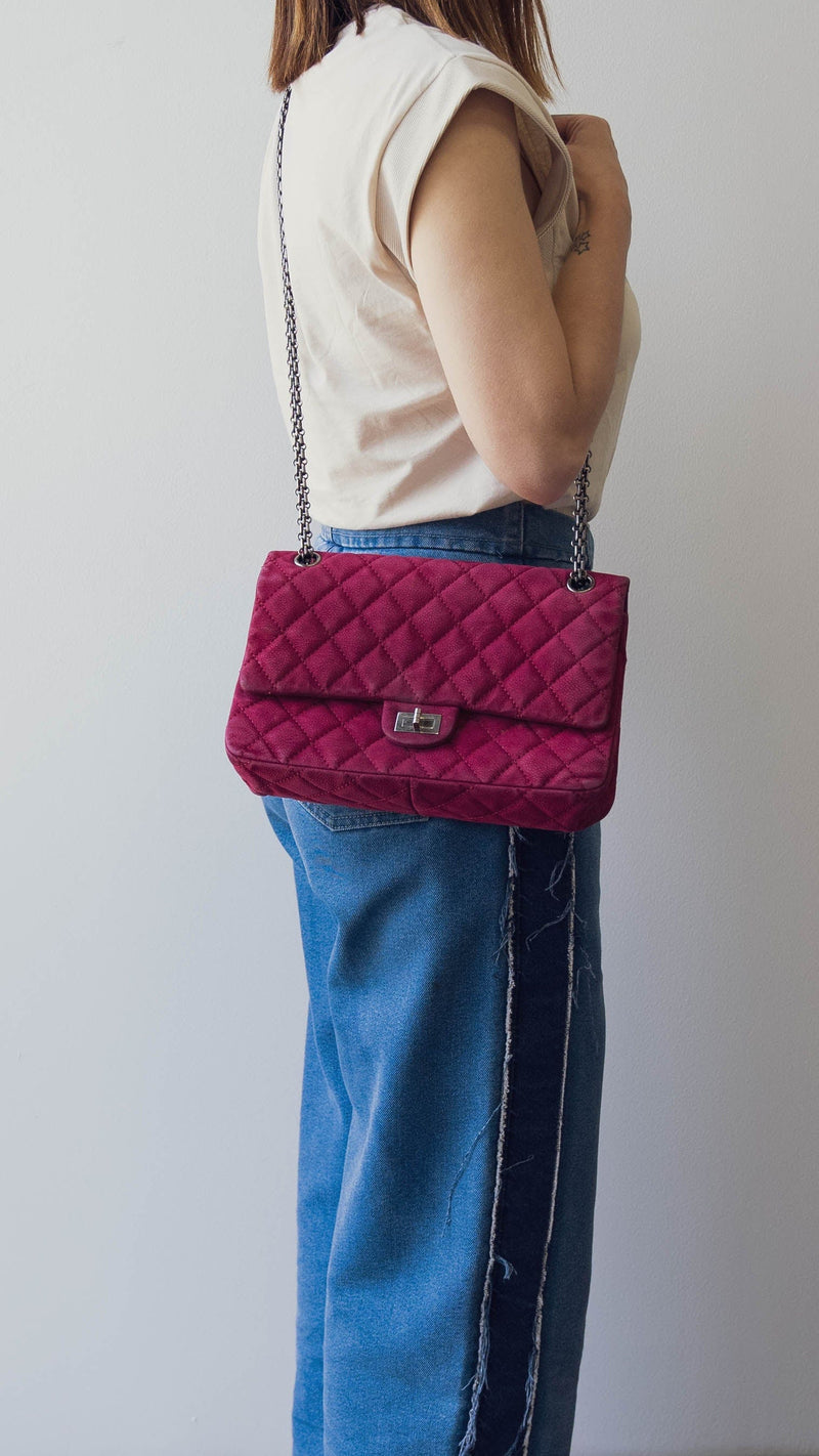 Chanel Chanel Raspberry Pink Suede Caviar Classic 2.55 Double Flap Bag 227 - AWL2141