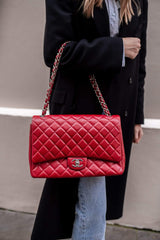 Chanel Chanel Red Caviar Leather Jumbo Classic Double Flap Bag PHW - AGL1446