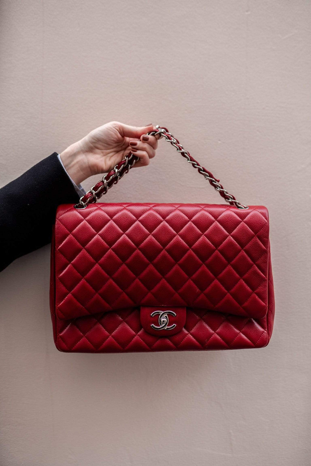 Chanel  Beige Caviar Classic Double Flap Bag  Jumbo TC