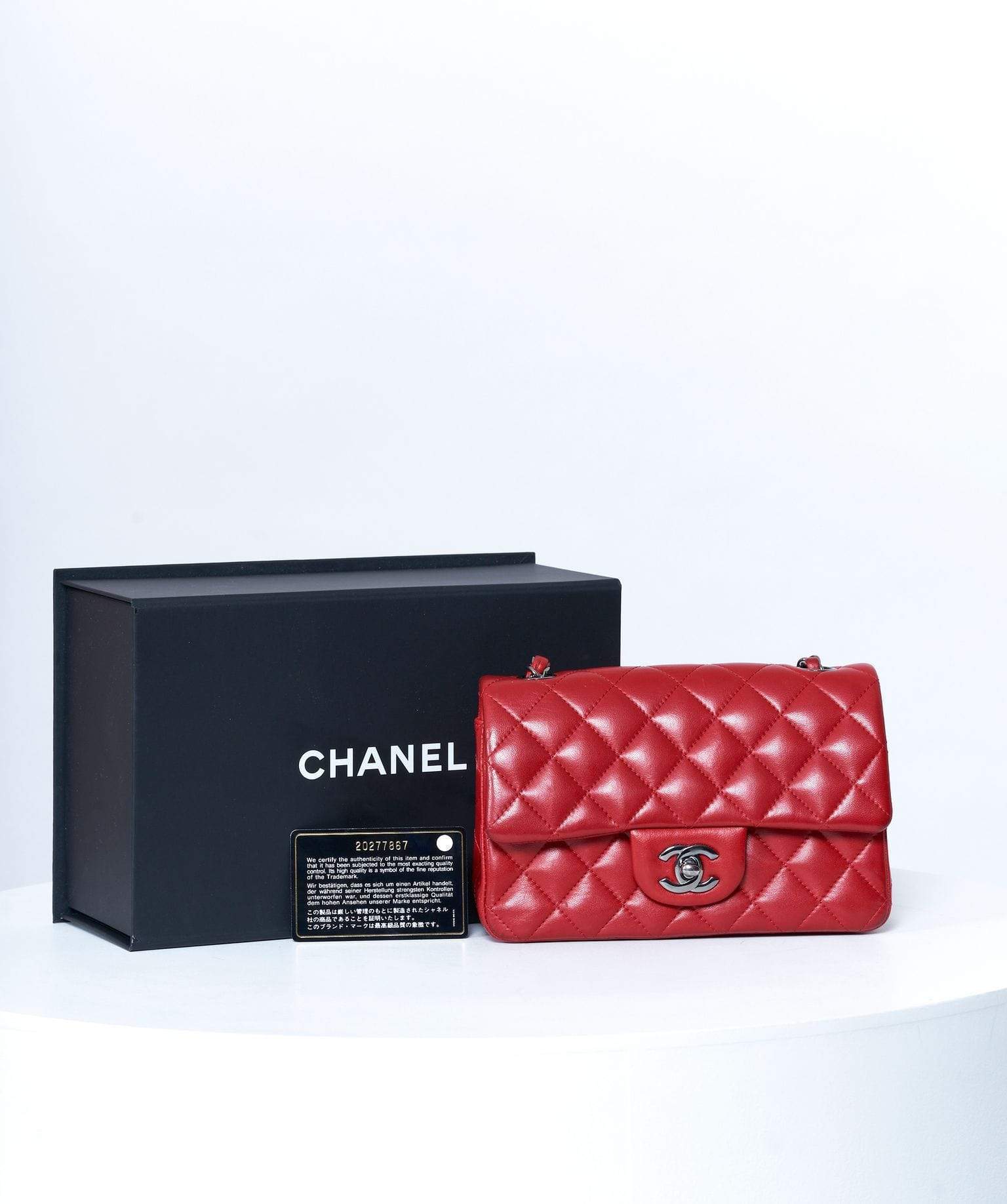 Chanel Chanel Red Lambskin Small 8' Classic Flap Bag Ruthenium Hardware MW1955