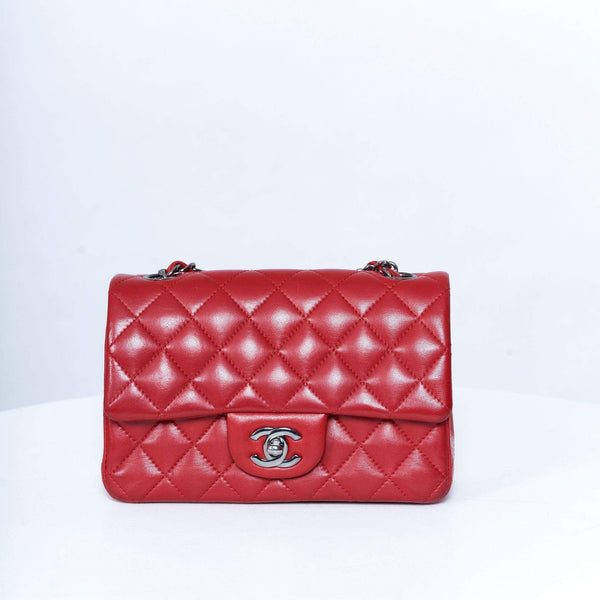 tas sling-bag Chanel Rectangle Mini Red Lambskin #20 PHW Sling Bag