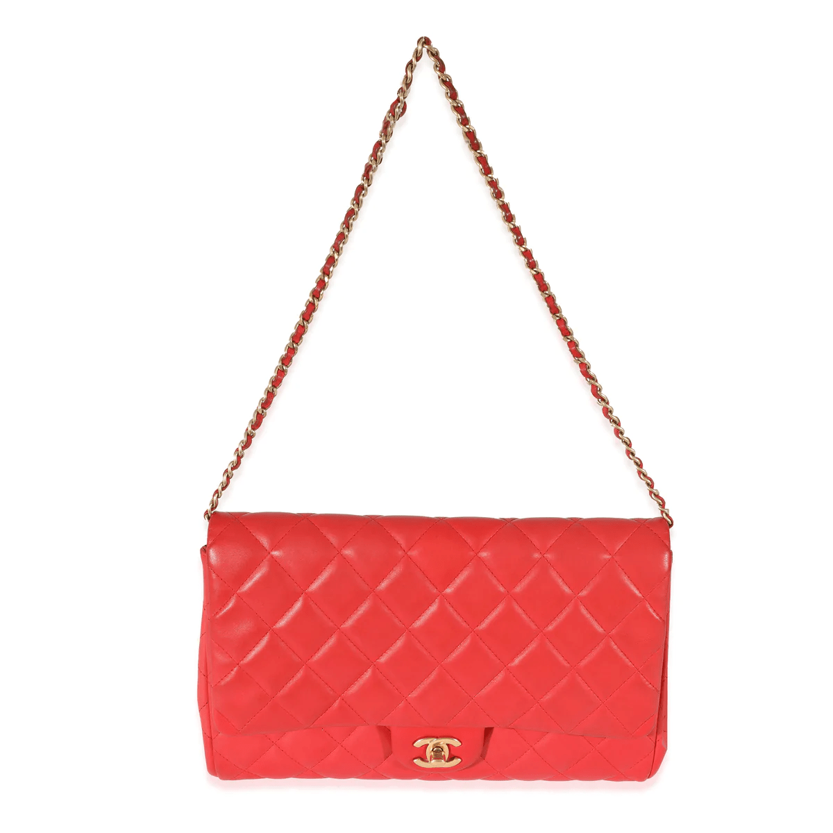 Chanel Chanel Red Quilted Lambskin Jumbo Chain Clutch 128223