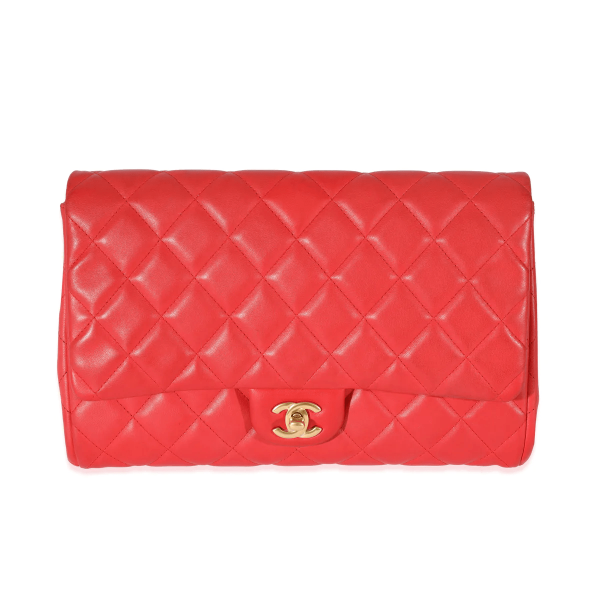 Chanel Chanel Red Quilted Lambskin Jumbo Chain Clutch 128223