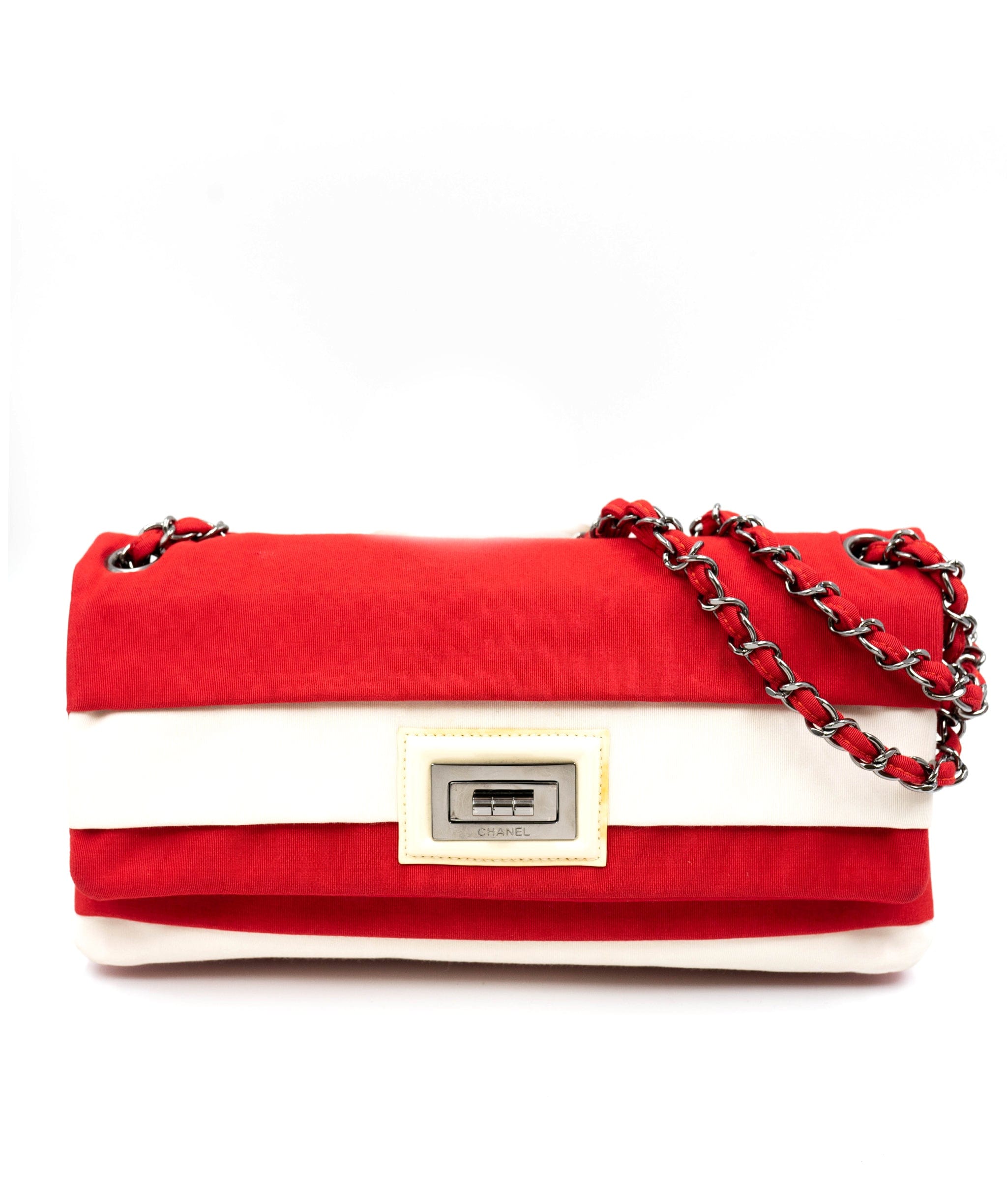 Chanel Red & White Stripe Canvas 2.55 Reissue Bag PHW - AGL2066