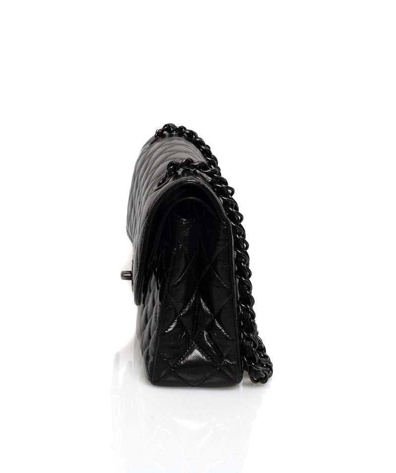 Chanel Classic Mini Rectangular 17S So Black Crumpled Calfskin with shiny  black hardware