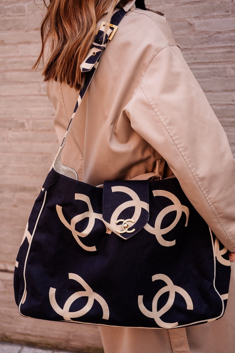 Chanel Supermodel Canvas Navy Printed CC Logo large Shoulder Bag