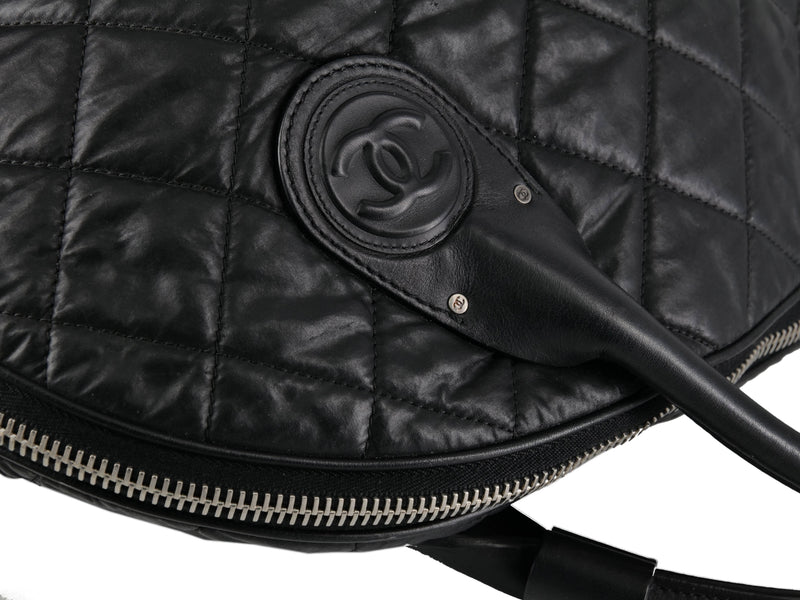 Chanel Limited Edition Vintage Bowling Bag Black and White Leather