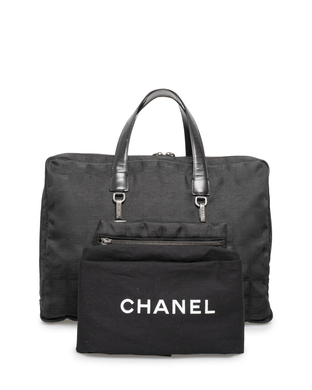 Authentic Chanel Travel Line Black White Nylon Waterproof handbag
