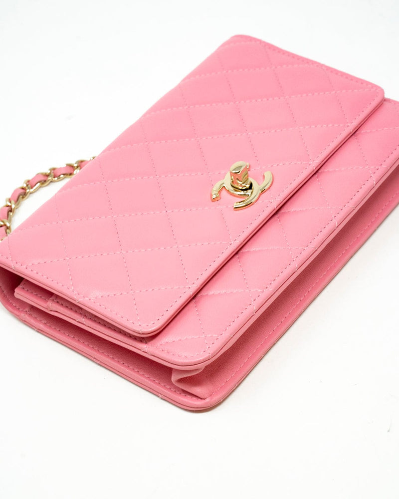 Chanel WOC (Wallet on Chain) in pink with crystal CC logo - Happy