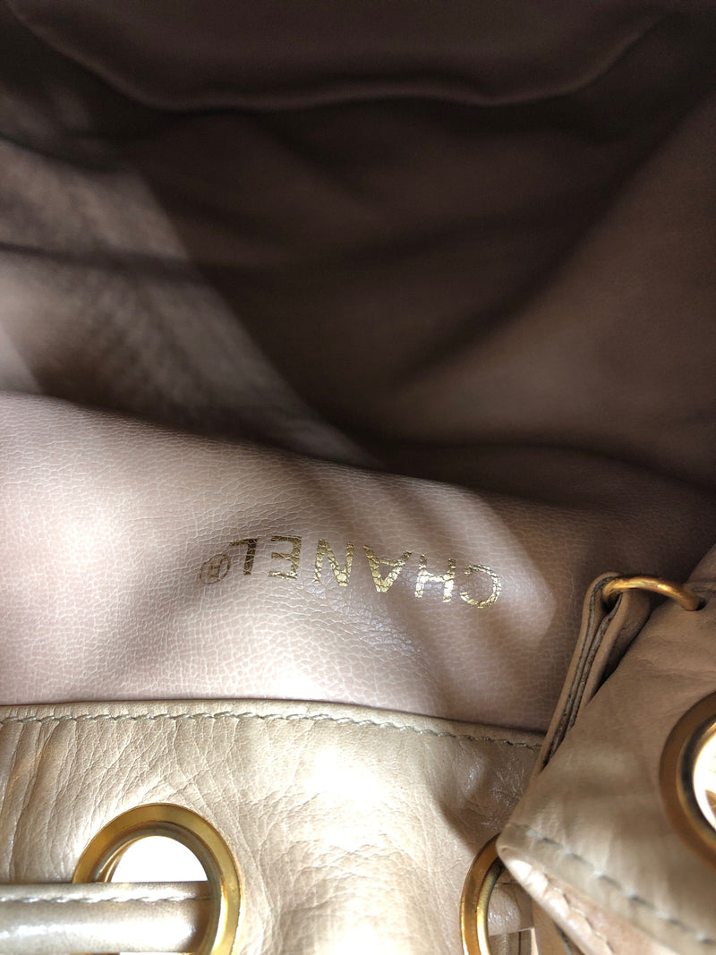  Chanel, Pre-Loved Gold Calfskin Coco Pleats Bucket Bag