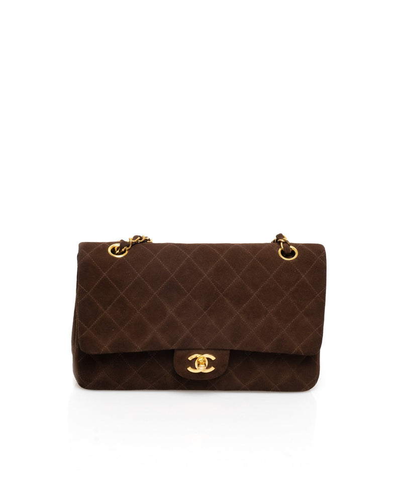 Chanel Vintage 10 Medium Classic Flap Bag Brown Suede - ASL1661