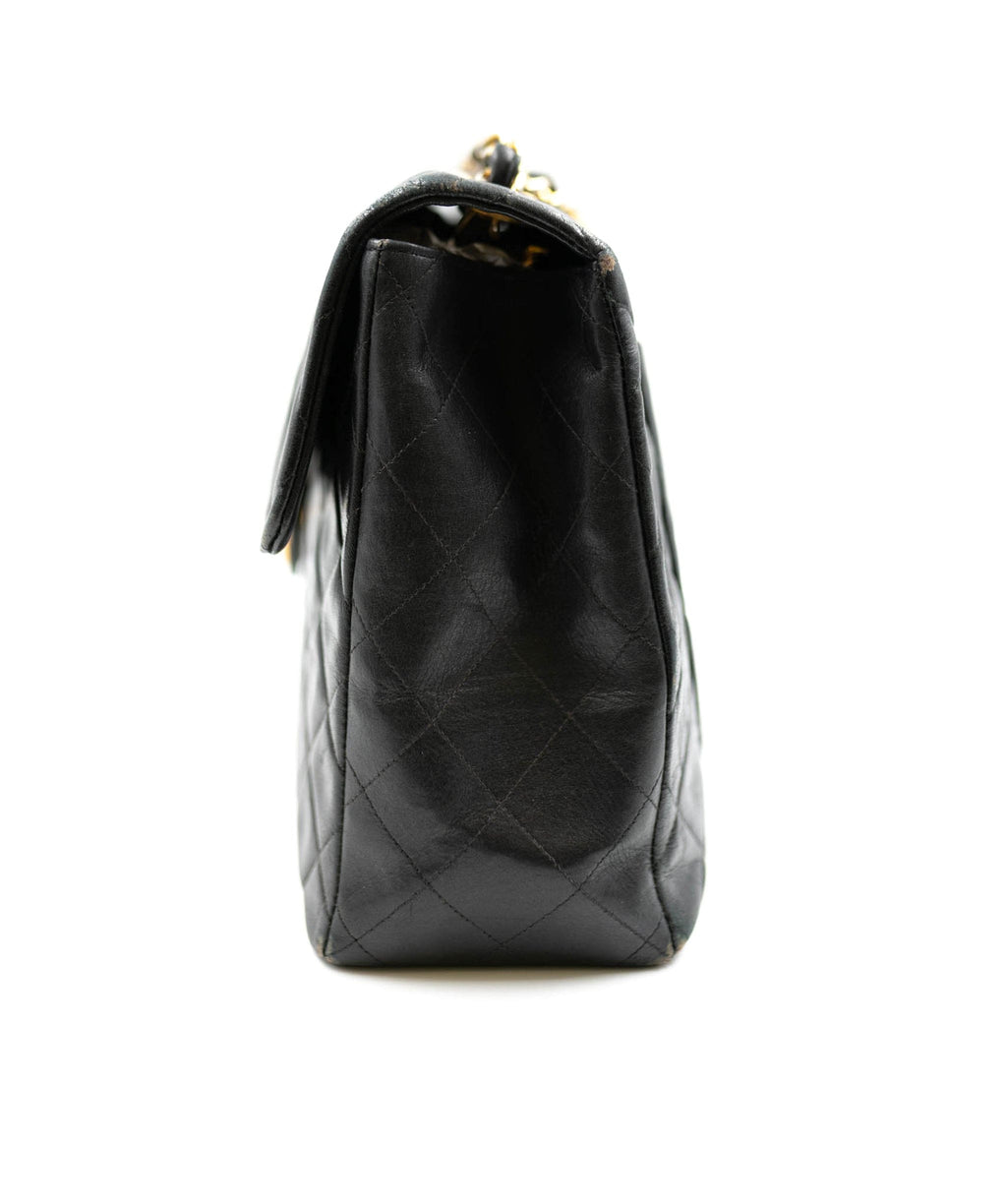 Vintage CHANEL Black Quilted Leather Timeless Accordion Flap Bag Shoulder, Backroom Clothing