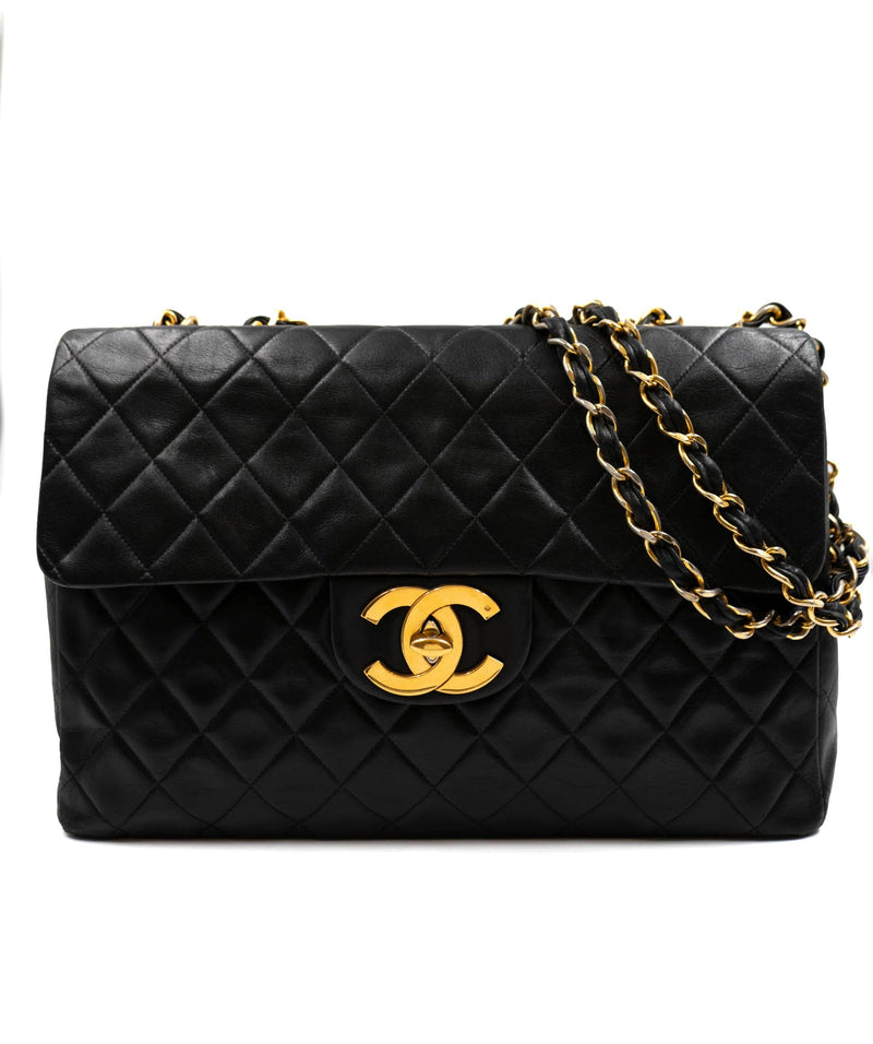 Chanel Vintage 90's Black Lambskin Quilted Maxi Flap Bag AGC1446 –  LuxuryPromise