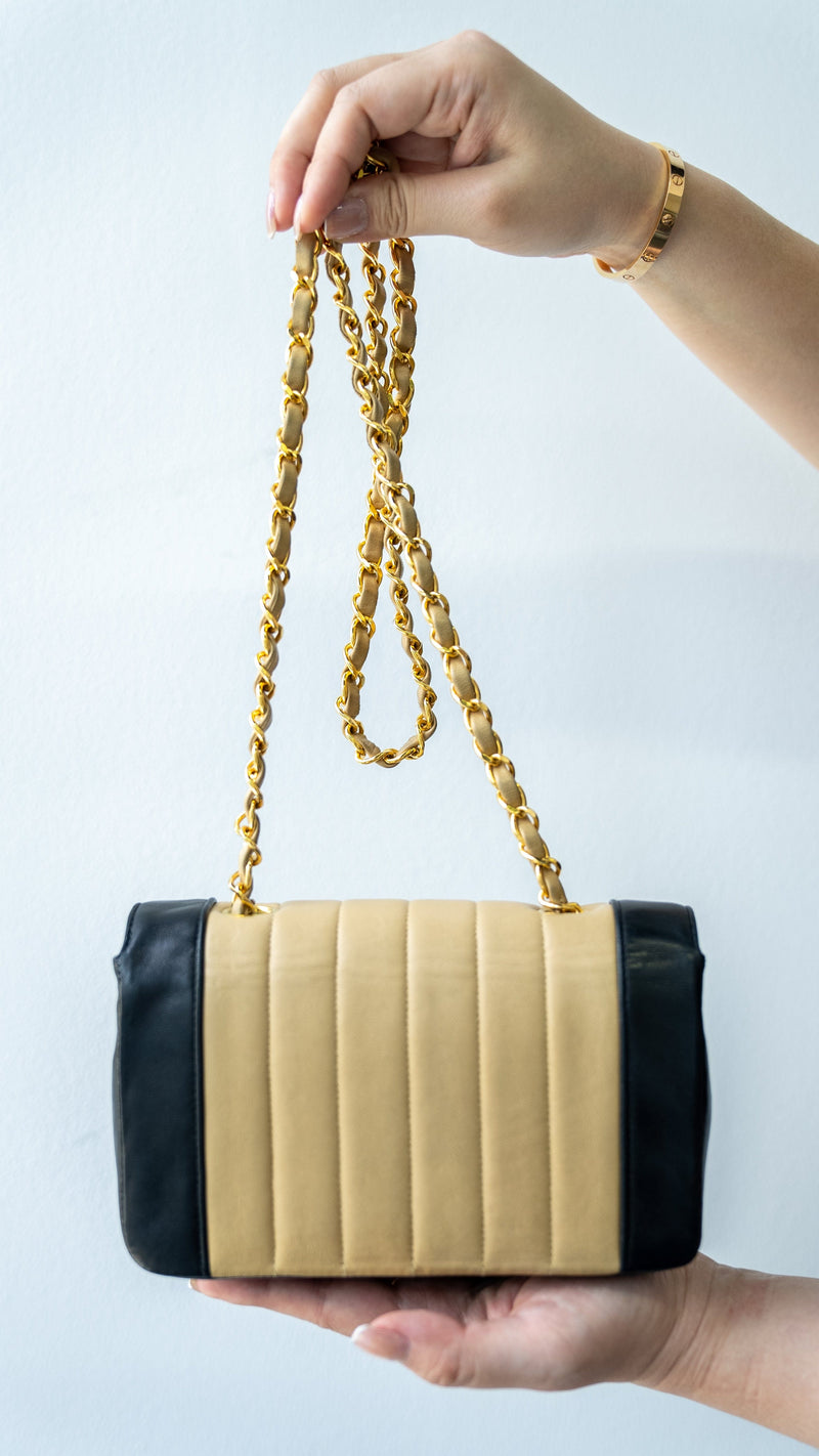 Chanel Vintage Beige and Black Mademoiselle Flap bag- AWL3360