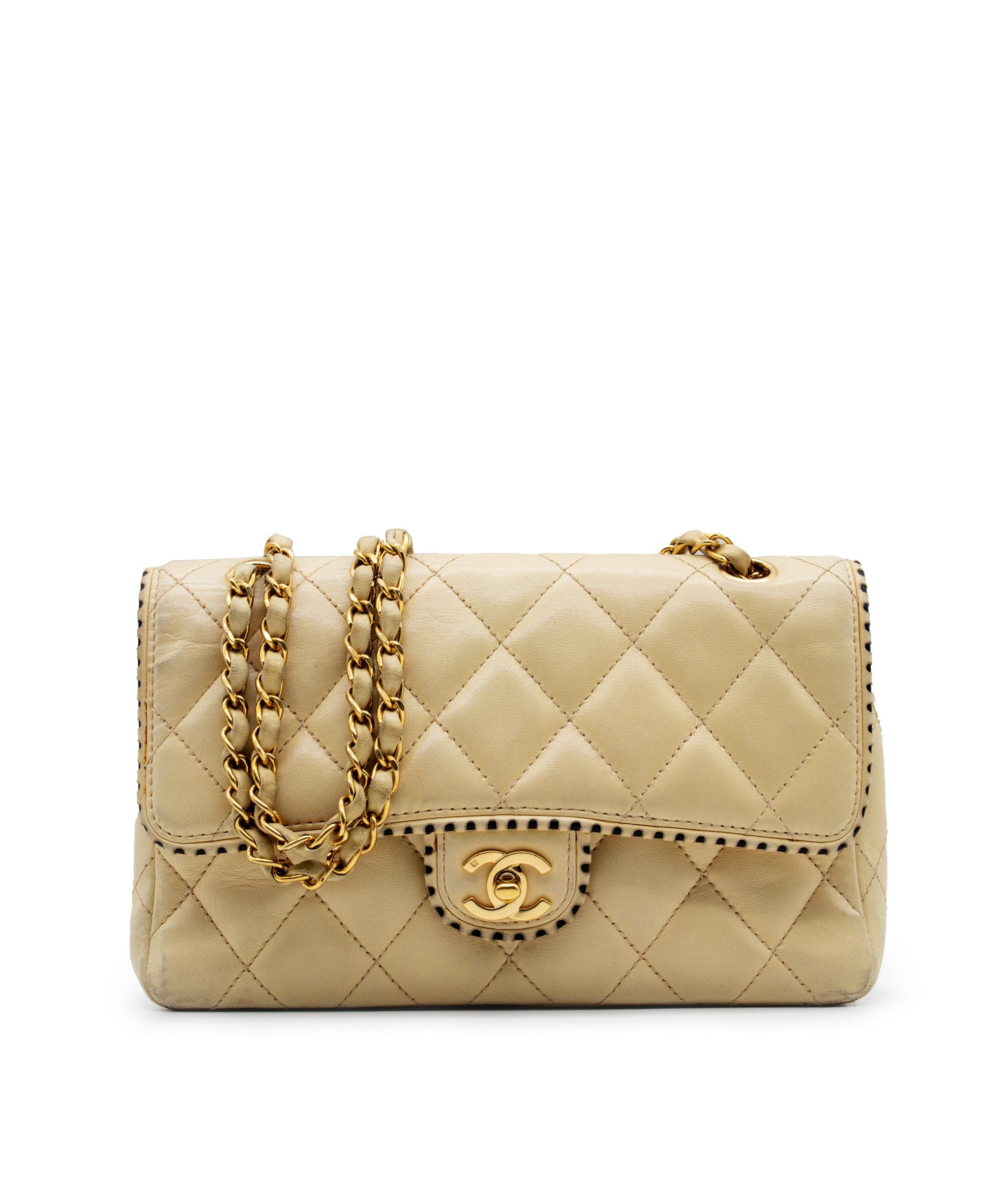 Chanel Vintage Beige Matalasse Bag with contrast Black Stitching