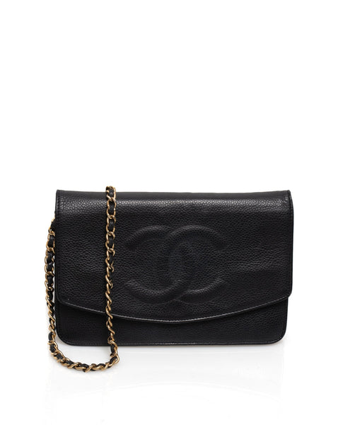 Pre-owned Chanel Black Caviar Classic Woc Wallet On Chain With