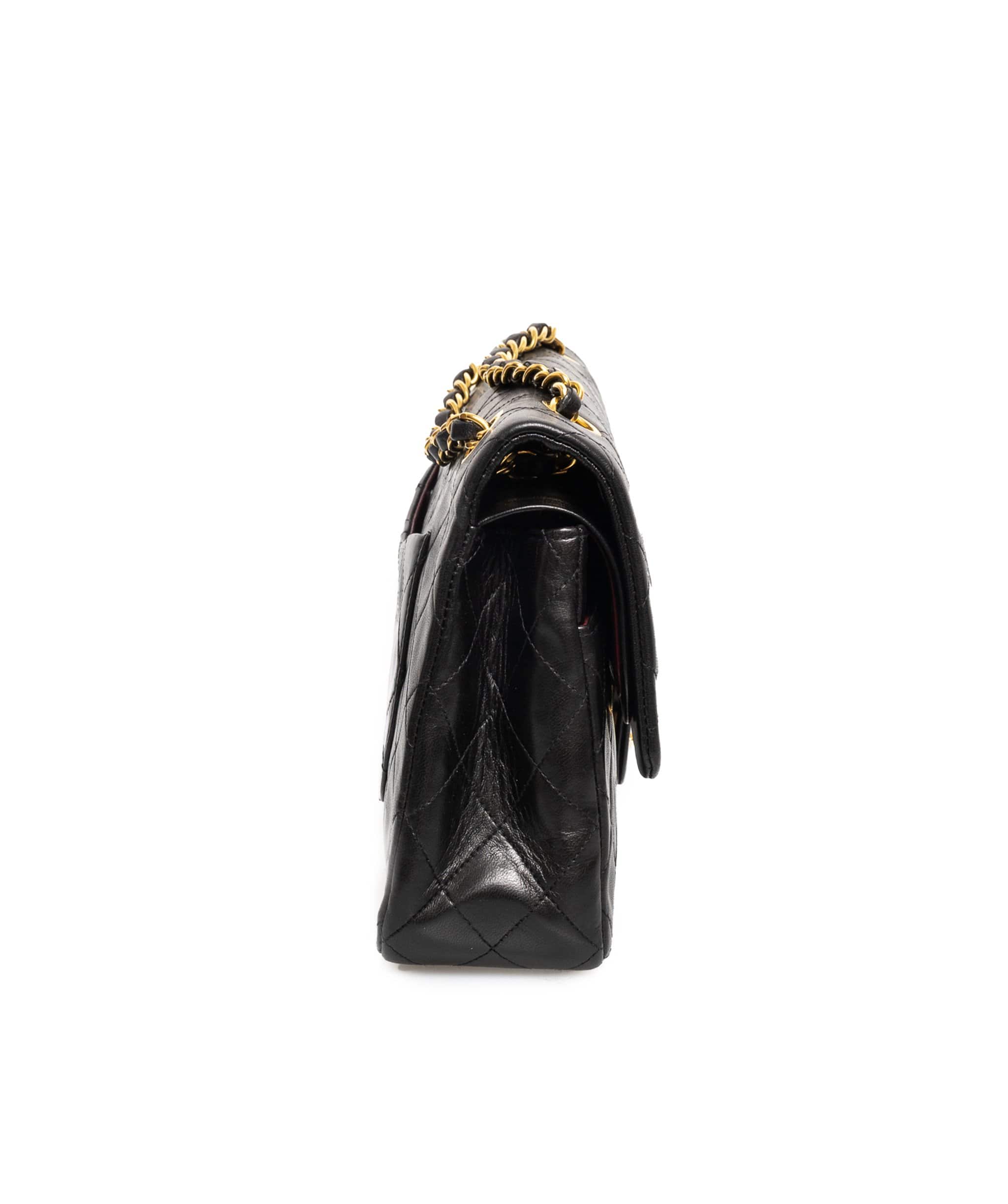 Chanel Chanel Vintage Black Lambskin 10" Medium Classic Double Flap Bag - AWL1040