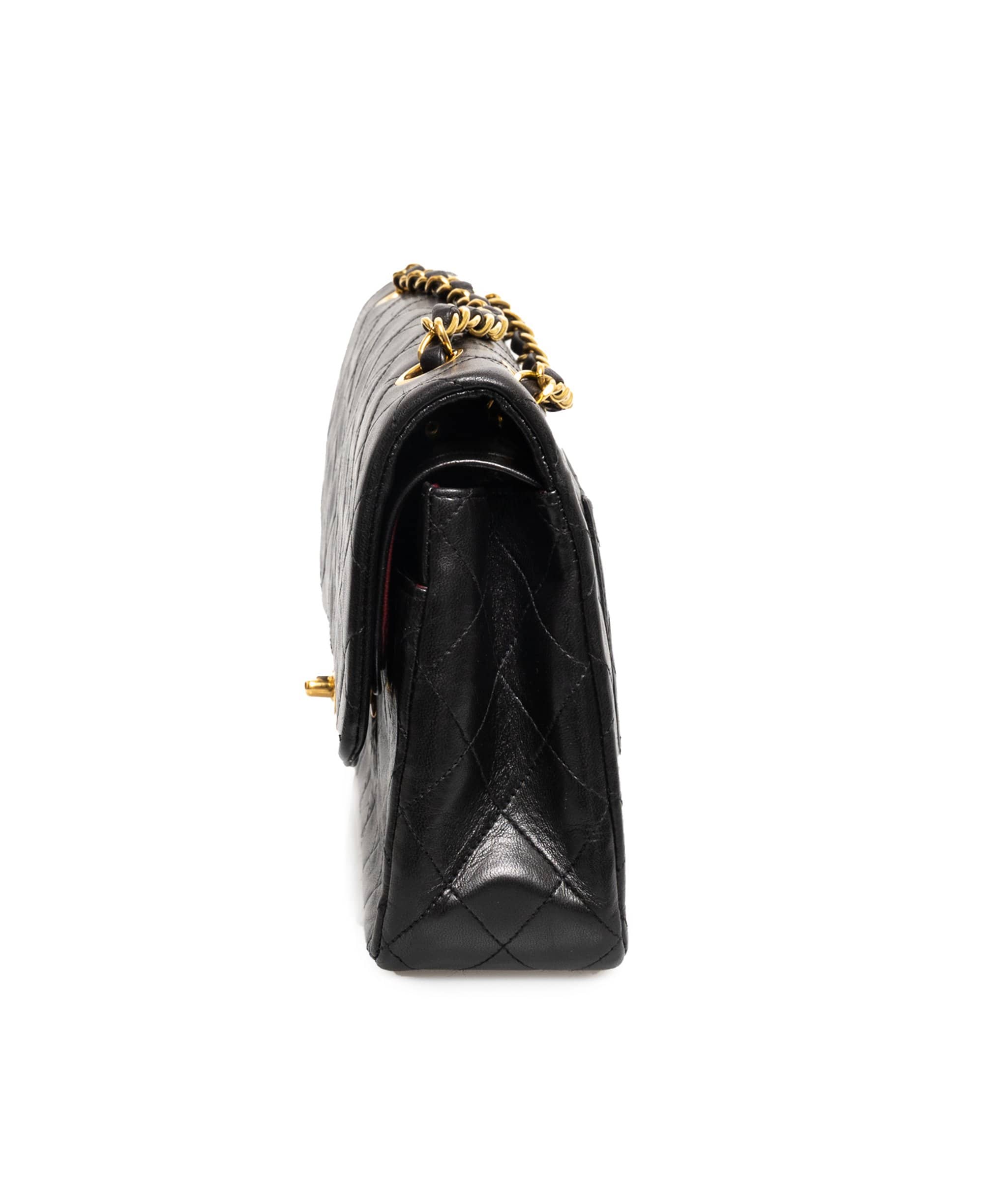 Chanel Chanel Vintage Black Lambskin 10" Medium Classic Double Flap Bag - AWL1040