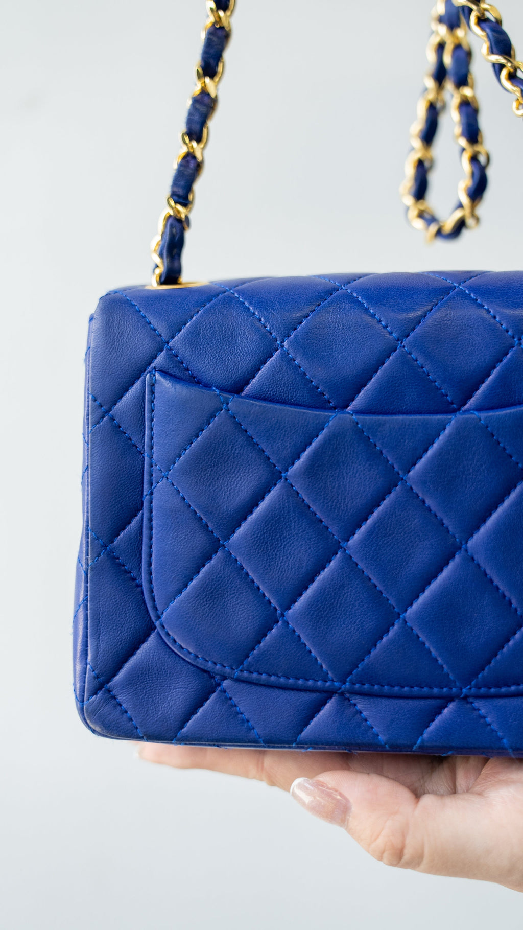 Chanel Blue Lambskin Mini Square Flap  Jadore Couture