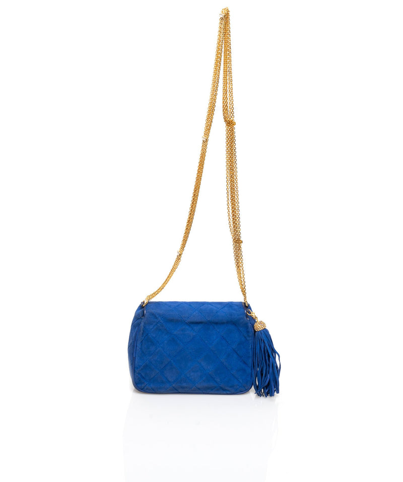 Chanel Chanel Vintage Blue Suede Rhinestone Tassel Flap Camera Bag - AWL1623