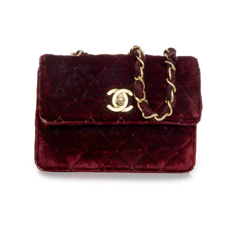 Chanel - Authenticated Handbag - Velvet Burgundy Plain for Women, Very Good Condition