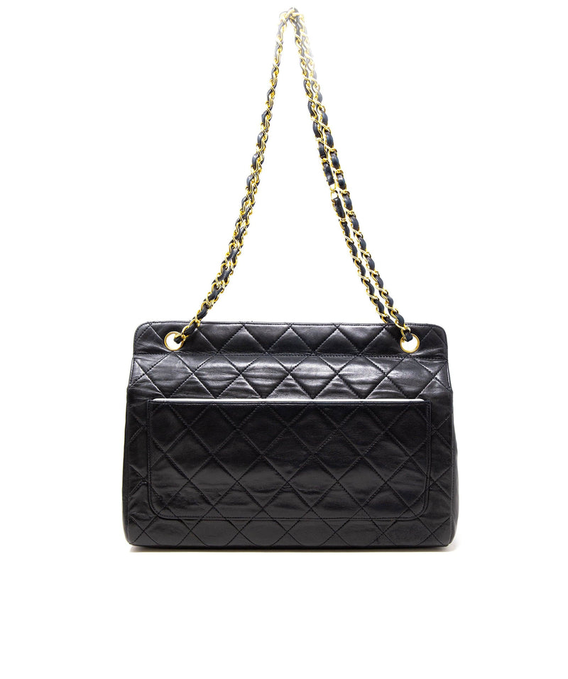 Chanel Vintage Classic Flap Bag with Black and White Piping With