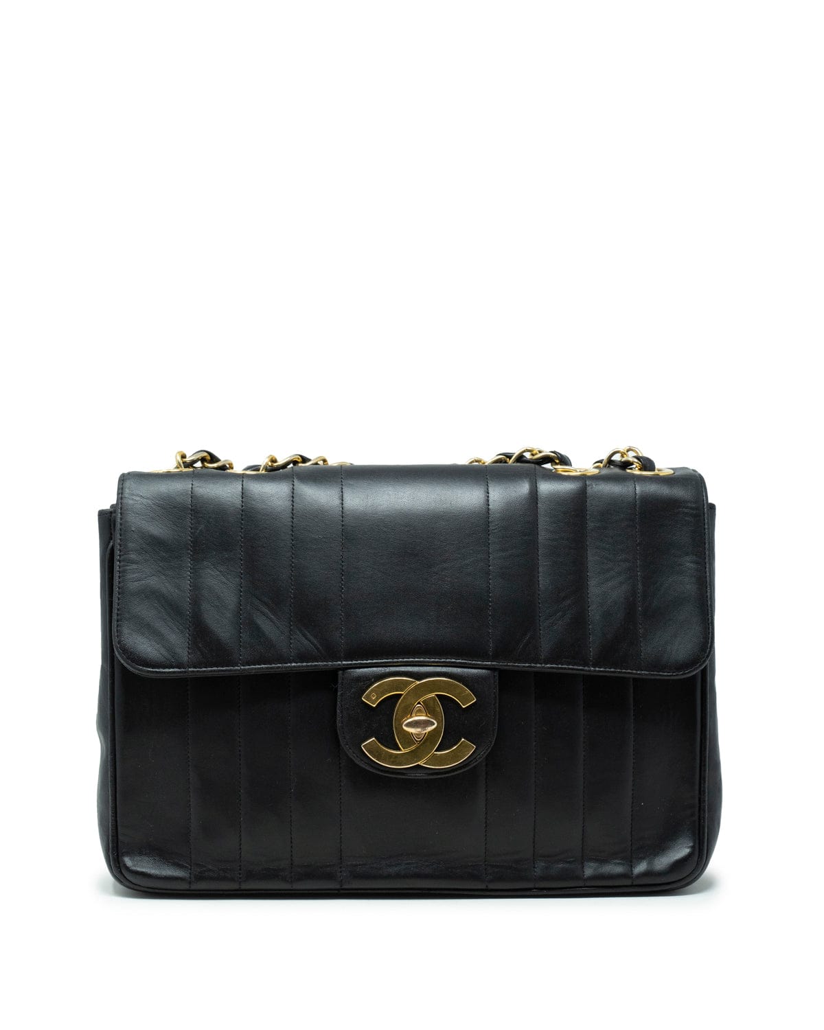 Chanel Vintage Mademoiselle Vertical Stripe Jumbo Shoulder Bag