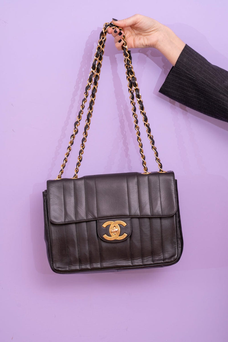 Chanel Vintage Mademoiselle Vertical Stripe Jumbo Shoulder Bag