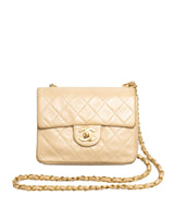 Chanel Chanel Vintage Mini 7" Beige Lambskin Classic Flap Bag - ASL1460