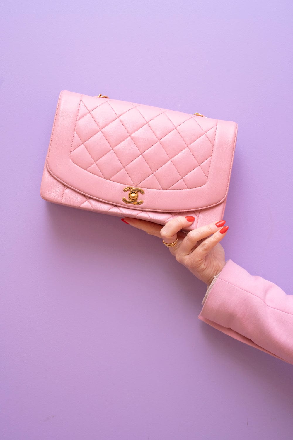 Authentic Chanel Vintage Pink Satin Diana Shoulder Bag With 