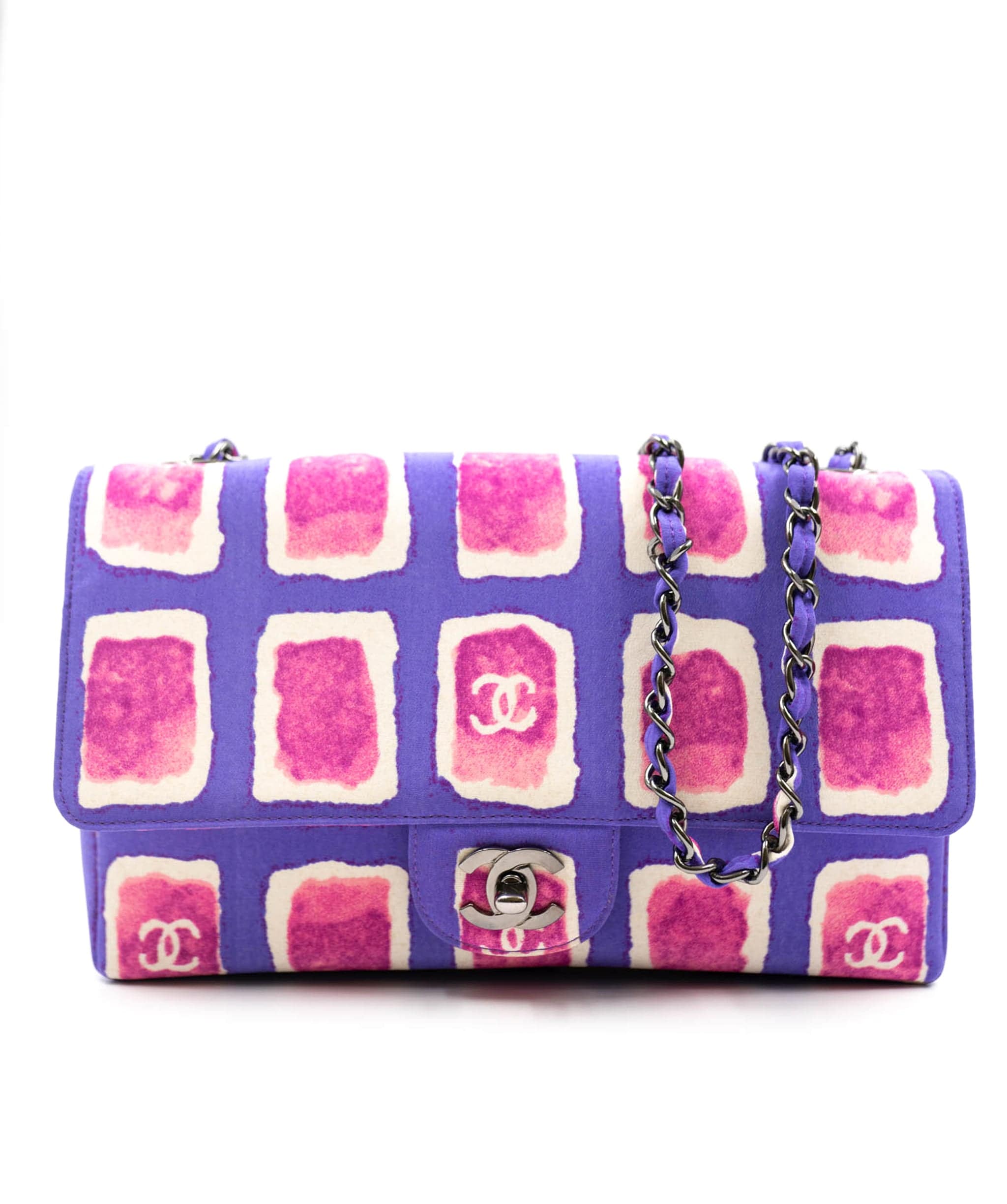 Chanel Chanel vintage purple pink cc print medium flap shoulder bag UKL1164