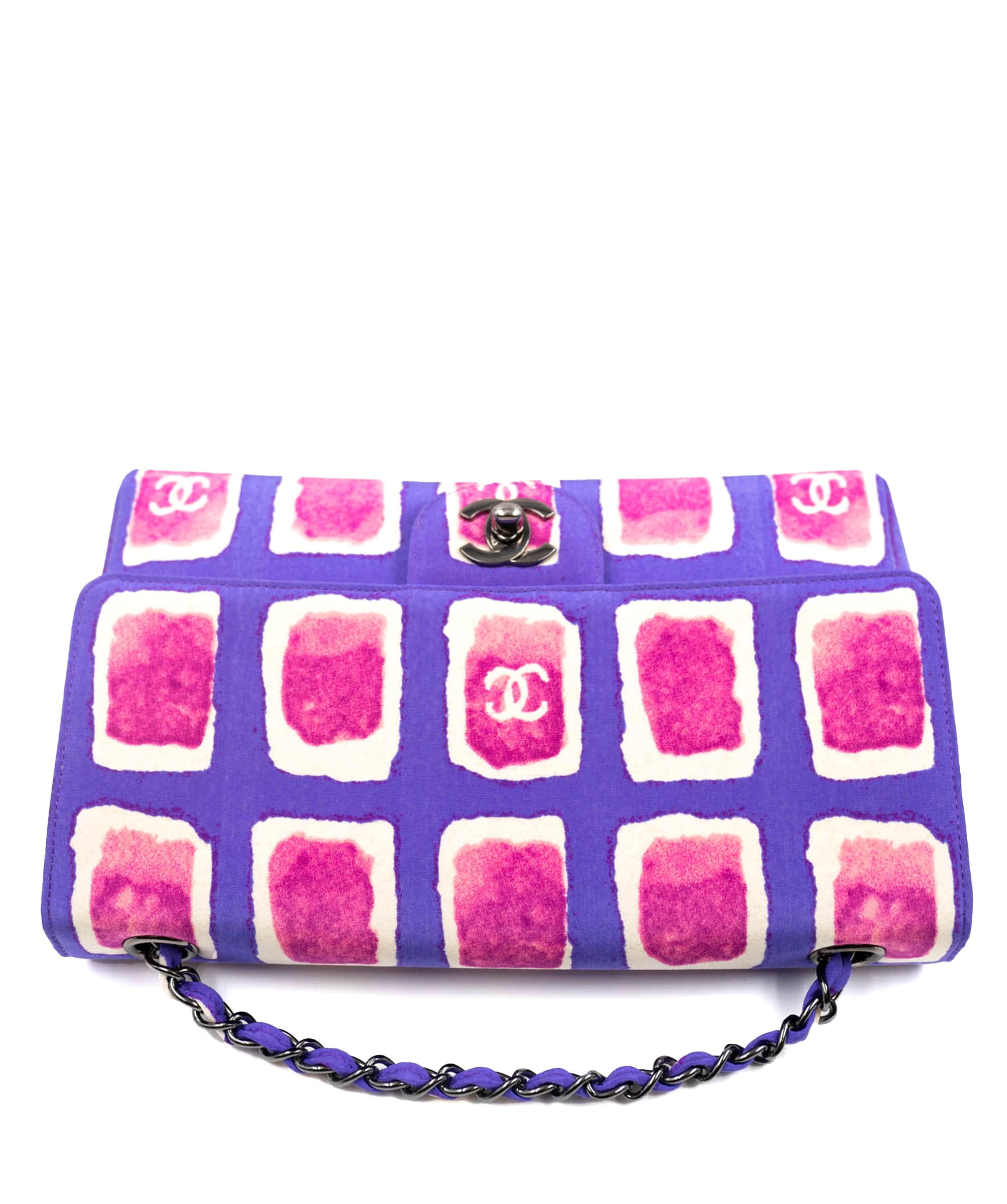 Chanel Chanel vintage purple pink cc print medium flap shoulder bag UKL1164