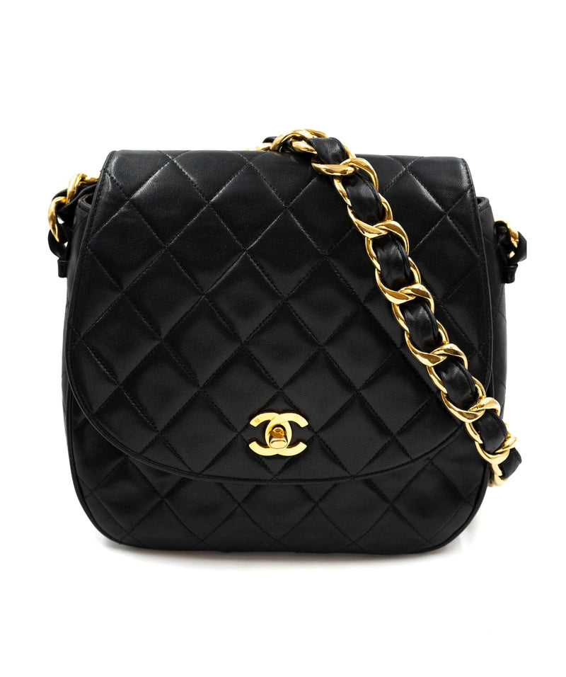 Chanel Vintage Tall Rounded Single Flap Black Quilted Lambskin