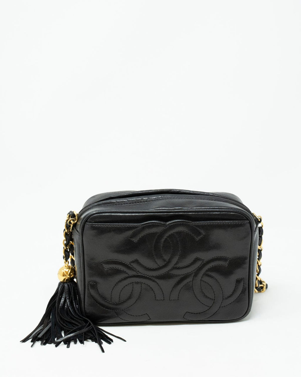 Chanel Vintage Triple CC Tassel Black Lambskin Camera Bag - AWL2635