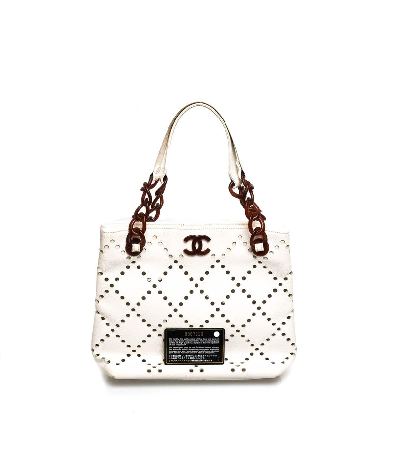 Chanel Chanel White Caviar Perforated Tote Bag - AGL1359