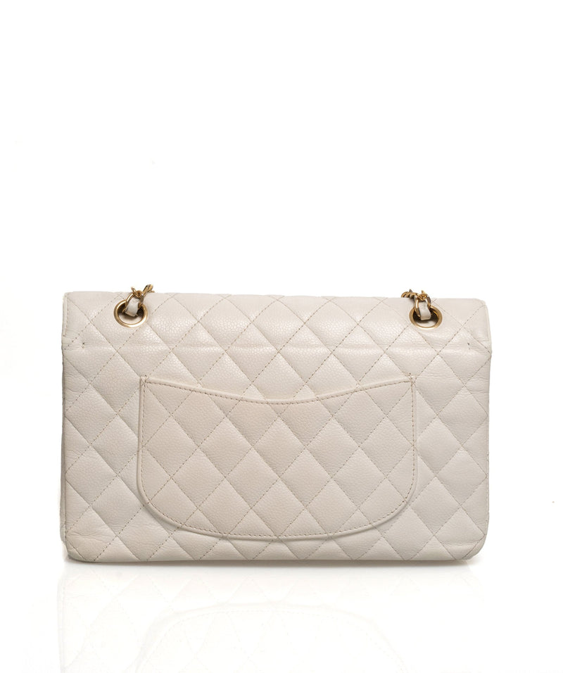 Chanel White Caviar Skin 10 Medium Double Classic Flap Bag