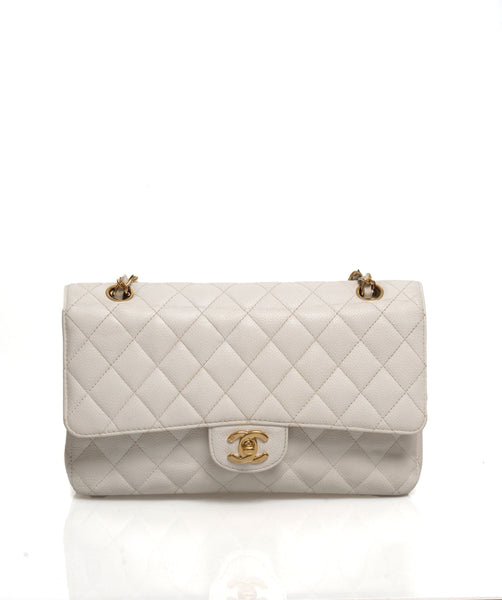 Chanel White Caviar Skin 10 Medium Double Classic Flap Bag