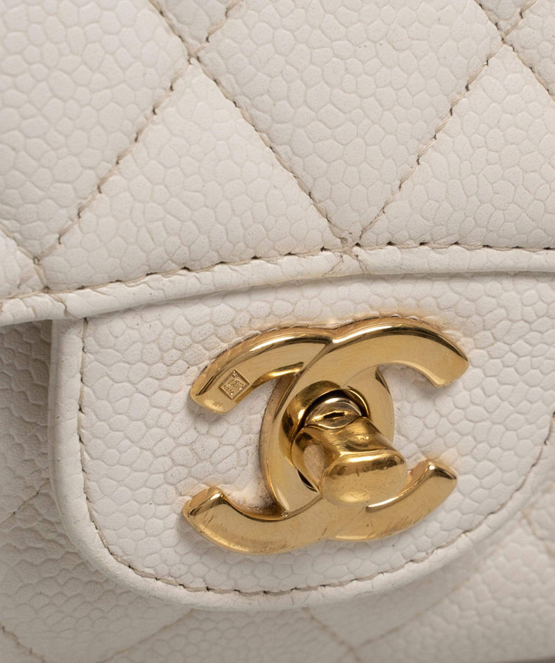 Chanel White Caviar Skin 10 Medium Double Classic Flap Bag - AWL1573 –  LuxuryPromise
