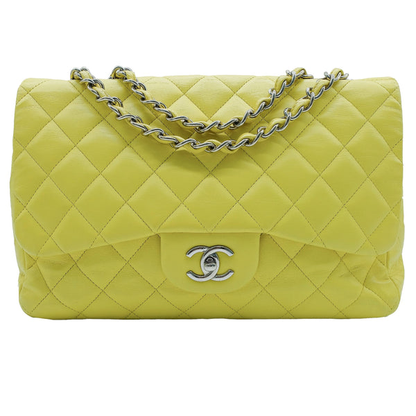 Chanel Matte Jaune Yellow Crocodile Jumbo Single Flap Bag with, Lot #56267