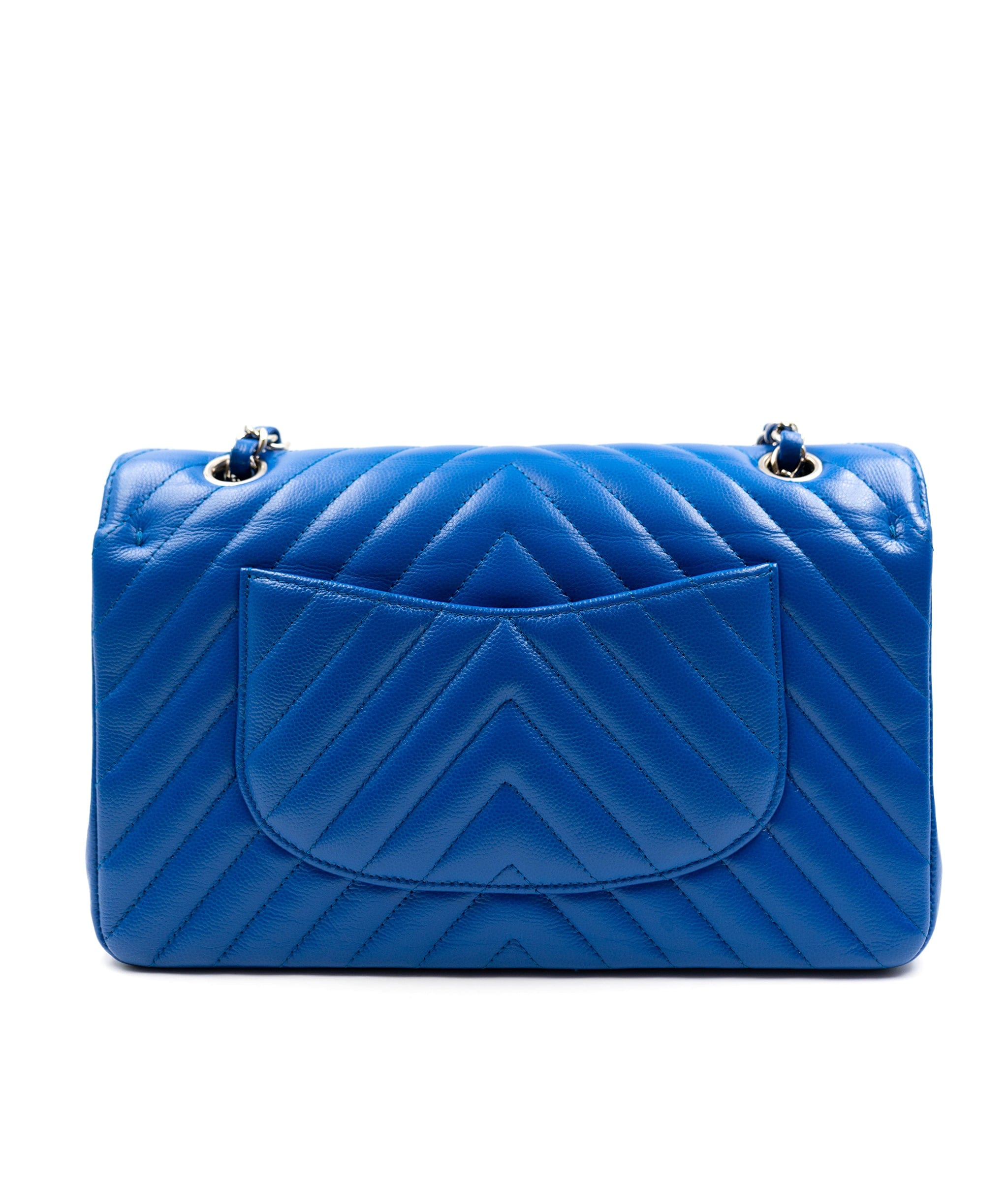 Chanel Dark blue grained chevron medium flap bag AGC1366