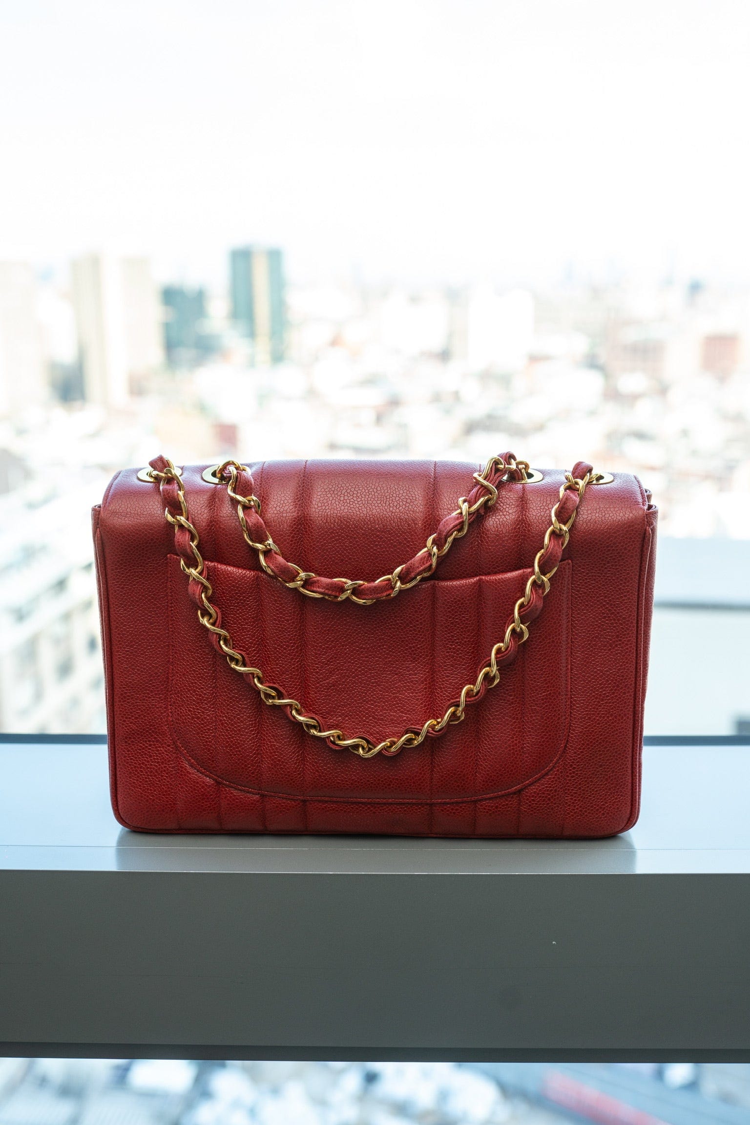 Chanel Mademoiselle Caviar Chain Shoulder Bag Red PXL1786