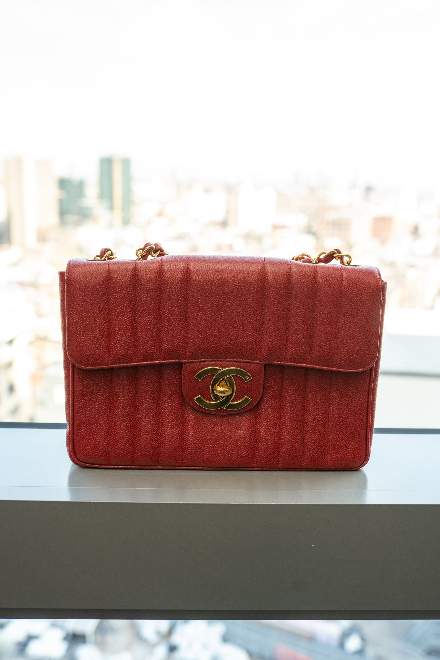 Chanel Mademoiselle Caviar Chain Shoulder Bag Red PXL1786