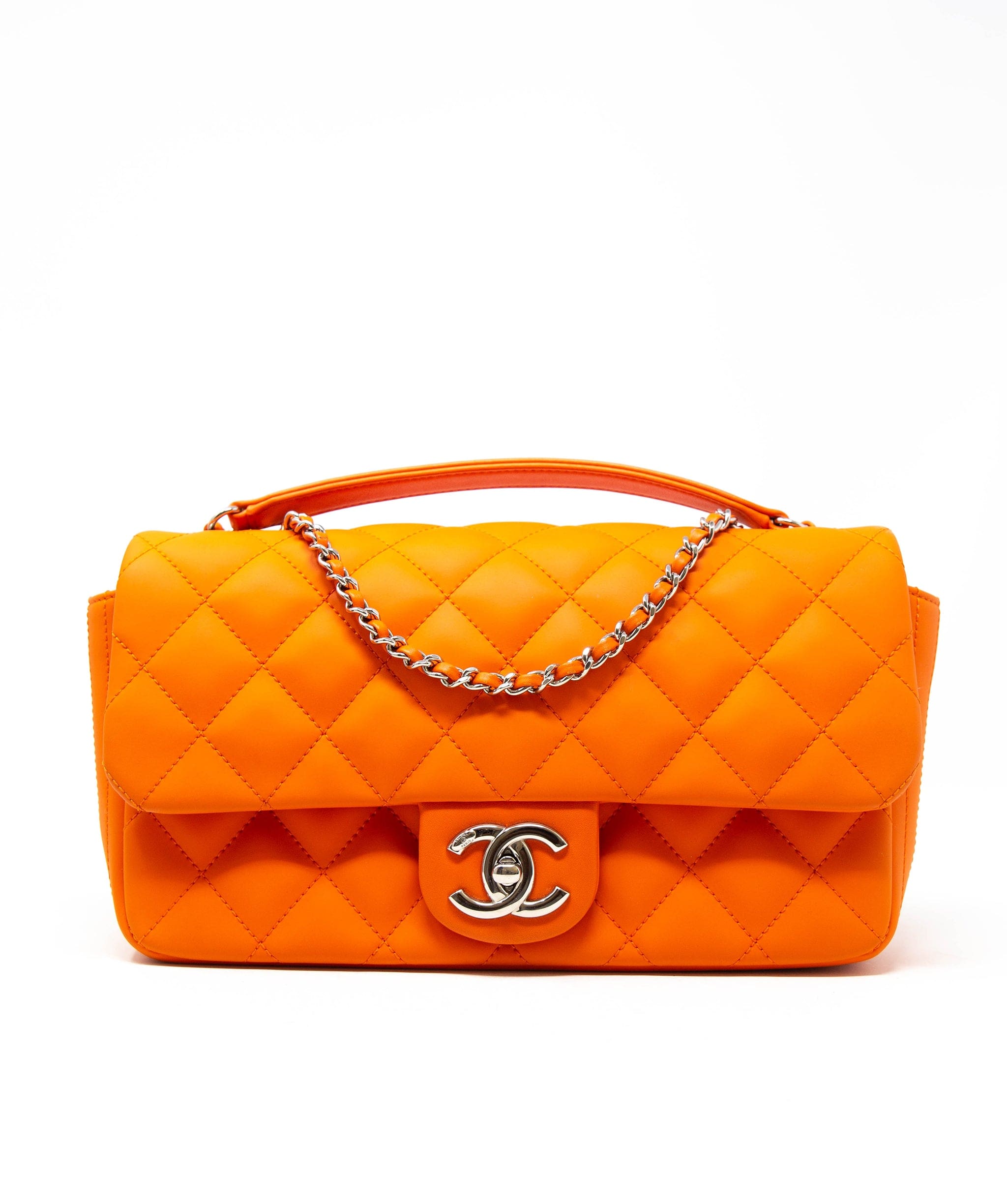 Rare Chanel bright orange coated leather single flap bag with colourfu –  LuxuryPromise