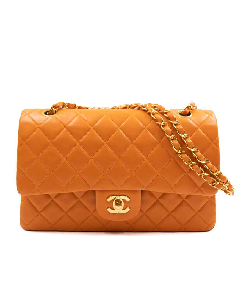 RARE Chanel Classic Double Flap Medium Shoulder Bag Orange Lambskin 47 –  LuxuryPromise