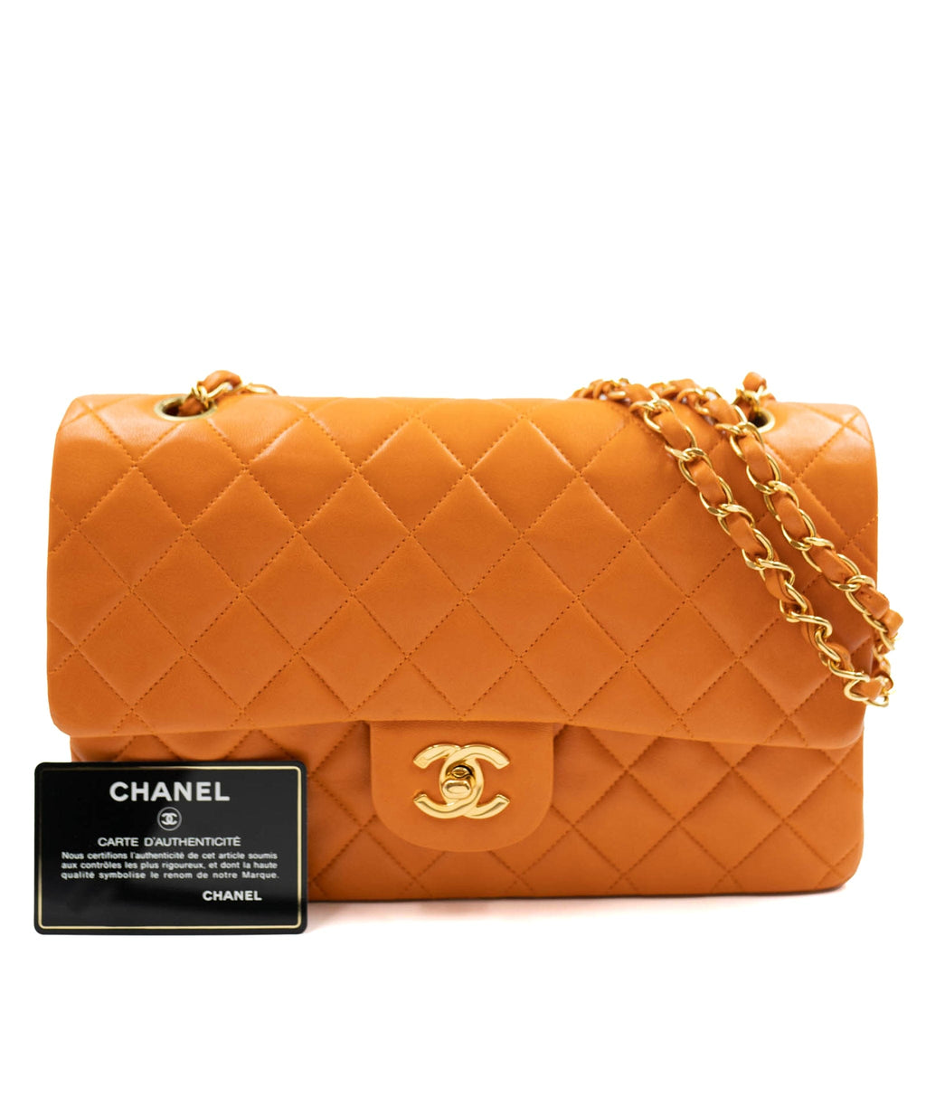 RARE Chanel Classic Double Flap Medium Shoulder Bag Orange