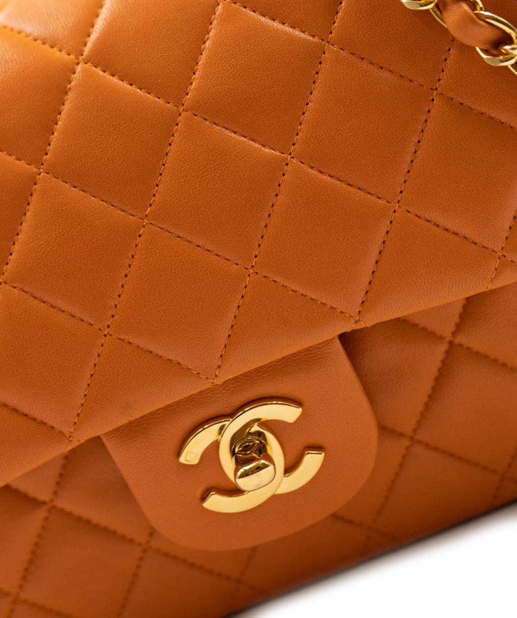 RARE Chanel Classic Double Flap Medium Shoulder Bag Orange Lambskin 4789565  ASL4368